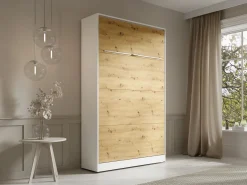 Discount Cama abatible 120 x 200 cm apertura vertical leds blanco y natural + colchón - RAPILI Cama Abatible