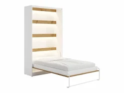 Discount Cama abatible 120 x 200 cm apertura vertical leds blanco y natural + colchón - RAPILI Cama Abatible