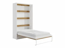 Discount Cama abatible 120 x 200 cm apertura vertical leds blanco y natural + colchón - RAPILI Cama Abatible