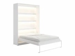 Vente-unique Cama abatible 140 x 200 cm apertura vertical manual LEDs + colchón - RAPILI