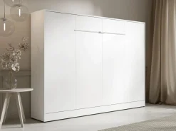 Best Vente-unique Cama abatible 140 x 200 cm apertura horizontal manual con luces LED - RAPILI Blanco