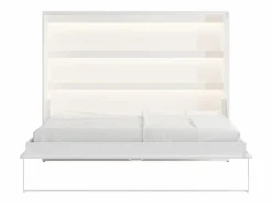 Best Vente-unique Cama abatible 140 x 200 cm apertura horizontal manual con luces LED - RAPILI Blanco