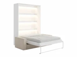 Vente-unique Cama abatible 160 x 200 cm apertura vertical manual con leds + sofá - RAPILI