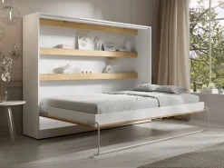 Cama abatible 140 x 200 cm apertura horizontal leds blanco natural + colchón - RAPILI Cama Abatible|Cama Con Almacenaje