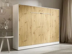 Cama abatible 140 x 200 cm apertura horizontal leds blanco natural + colchón - RAPILI Cama Abatible|Cama Con Almacenaje