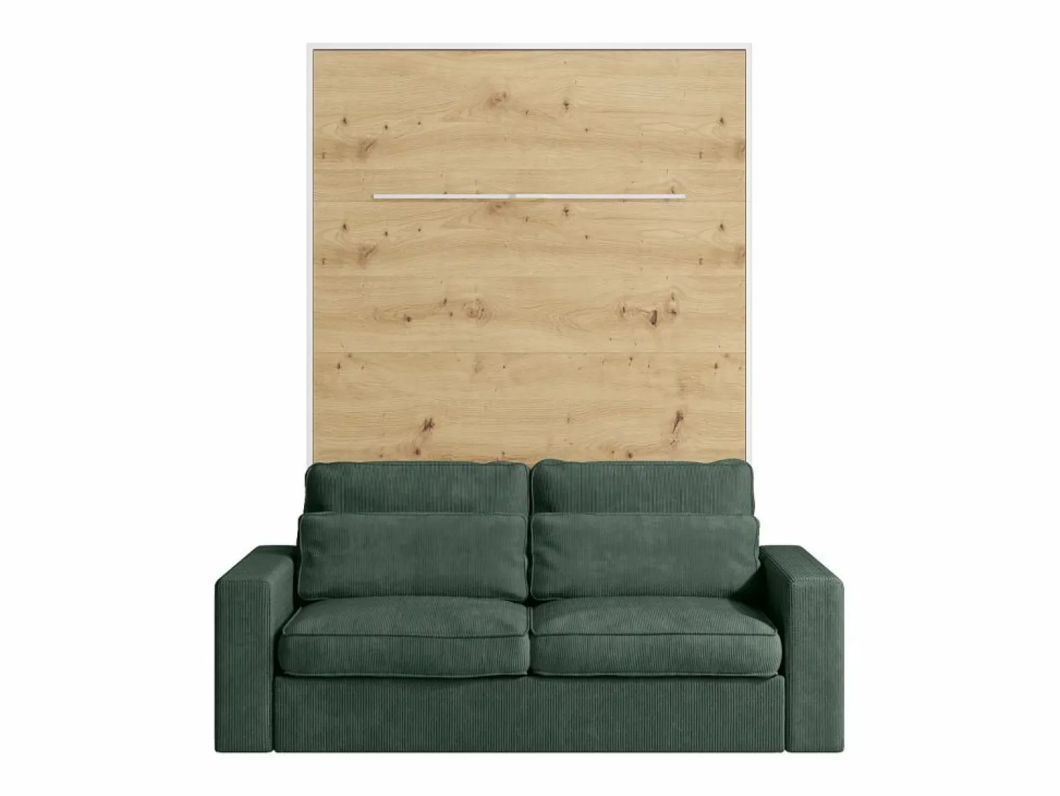 Hot Vente-unique Cama abatible 140 x 200 cm con leds blanco y natural + colchón + sofá verde - RAPILI Verde pino / Color natural claro / Blanco
