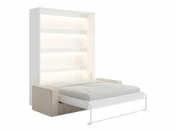 New Vente-unique Cama abatible 160 x 200 cm con leds blanco y natural + colchón + sofá - RAPILI Color natural claro / Blanco