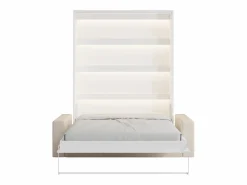 New Vente-unique Cama abatible 160 x 200 cm con leds blanco y natural + colchón + sofá - RAPILI Color natural claro / Blanco
