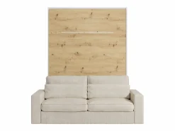 New Vente-unique Cama abatible 160 x 200 cm con leds blanco y natural + colchón + sofá - RAPILI Color natural claro / Blanco