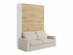 Discount Cama abatible 140 x 190 cm con leds blanco y natural + colchón + sofá - RAPILI Cama Abatible