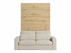 Discount Cama abatible 140 x 190 cm con leds blanco y natural + colchón + sofá - RAPILI Cama Abatible