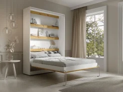 Discount Cama abatible de 140 x 200 cm apertura vertical leds blanco y natural + colchón - RAPILI Cama Abatible|Cama Con Almacenaje