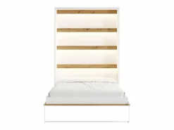 Discount Cama abatible de 140 x 200 cm apertura vertical leds blanco y natural + colchón - RAPILI Cama Abatible|Cama Con Almacenaje