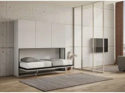 Les Tendances Cama abatible horizontal Bounto blanca 85x185 cm con almacenaje y librería composición D-