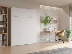Outlet Vente-unique Cama abatible vertical 160 x 200 cm blanca con colchón - MALINA II Blanco