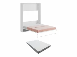 Outlet Vente-unique Cama abatible vertical 160 x 200 cm blanca con colchón - MALINA II Blanco