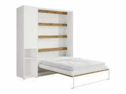 Clearance Cama abatible vertical 140 x 200 cm blanco y natural 1 armario - RAPILI Cama Abatible