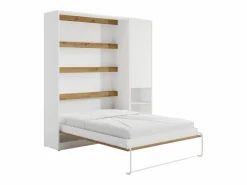 Clearance Cama abatible vertical 140 x 200 cm blanco y natural 1 armario - RAPILI Cama Abatible