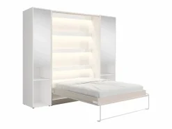 Vente-unique Cama abatible vertical 140 x 200 cm beige 2 armarios + espejo + colchón - RAPILI
