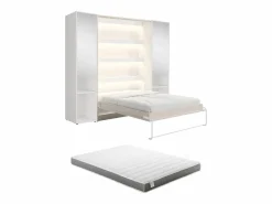 Vente-unique Cama abatible vertical 140 x 200 cm beige 2 armarios + espejo + colchón - RAPILI
