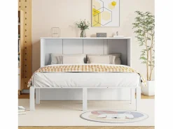 Outlet Merax Cama abatible vertical 140 x 200 cm - Madera MDF - Somier de láminas - Blanco