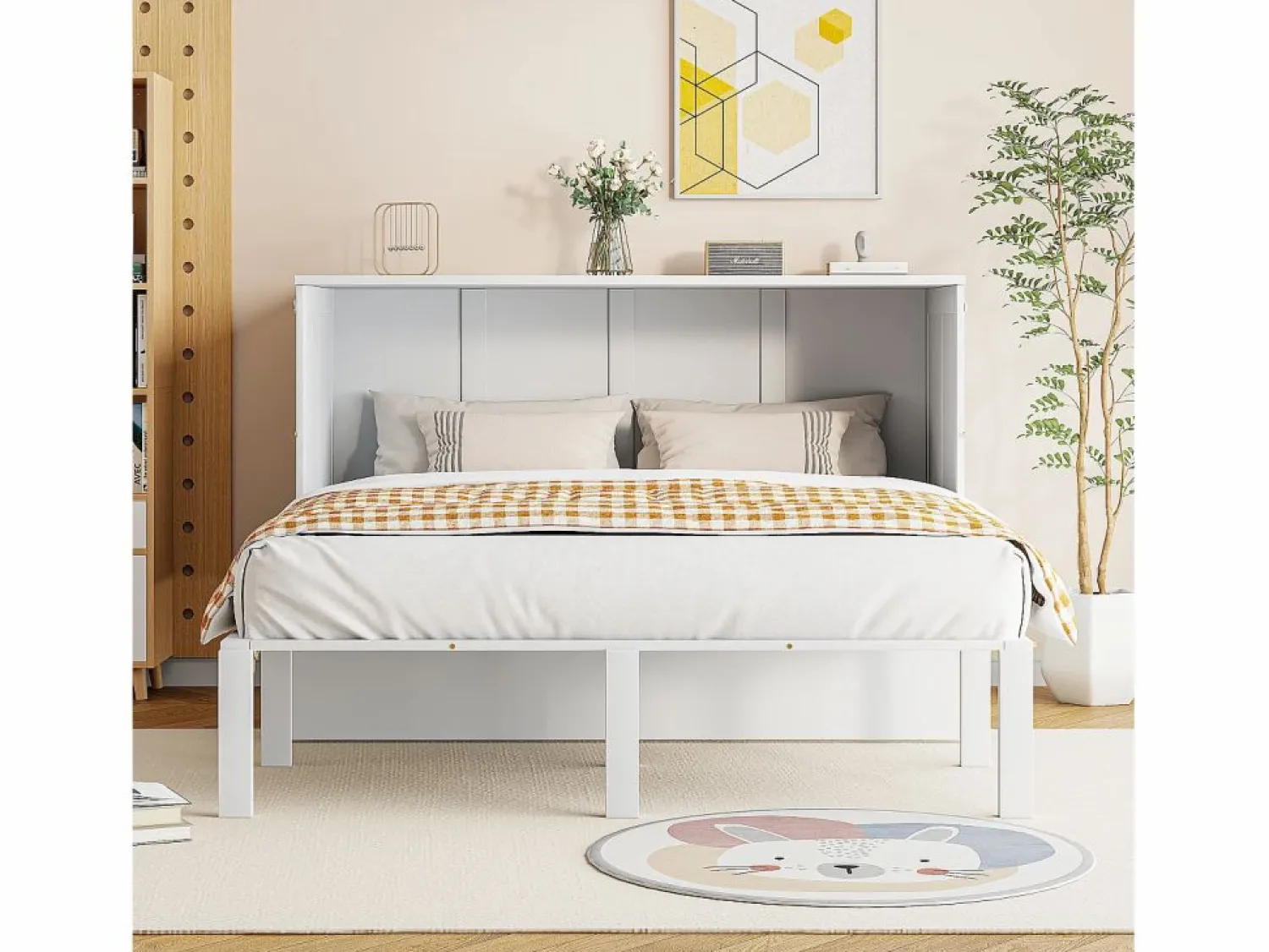 Outlet Merax Cama abatible vertical 140 x 200 cm - Madera MDF - Somier de láminas - Blanco