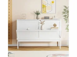 Outlet Merax Cama abatible vertical 140 x 200 cm - Madera MDF - Somier de láminas - Blanco
