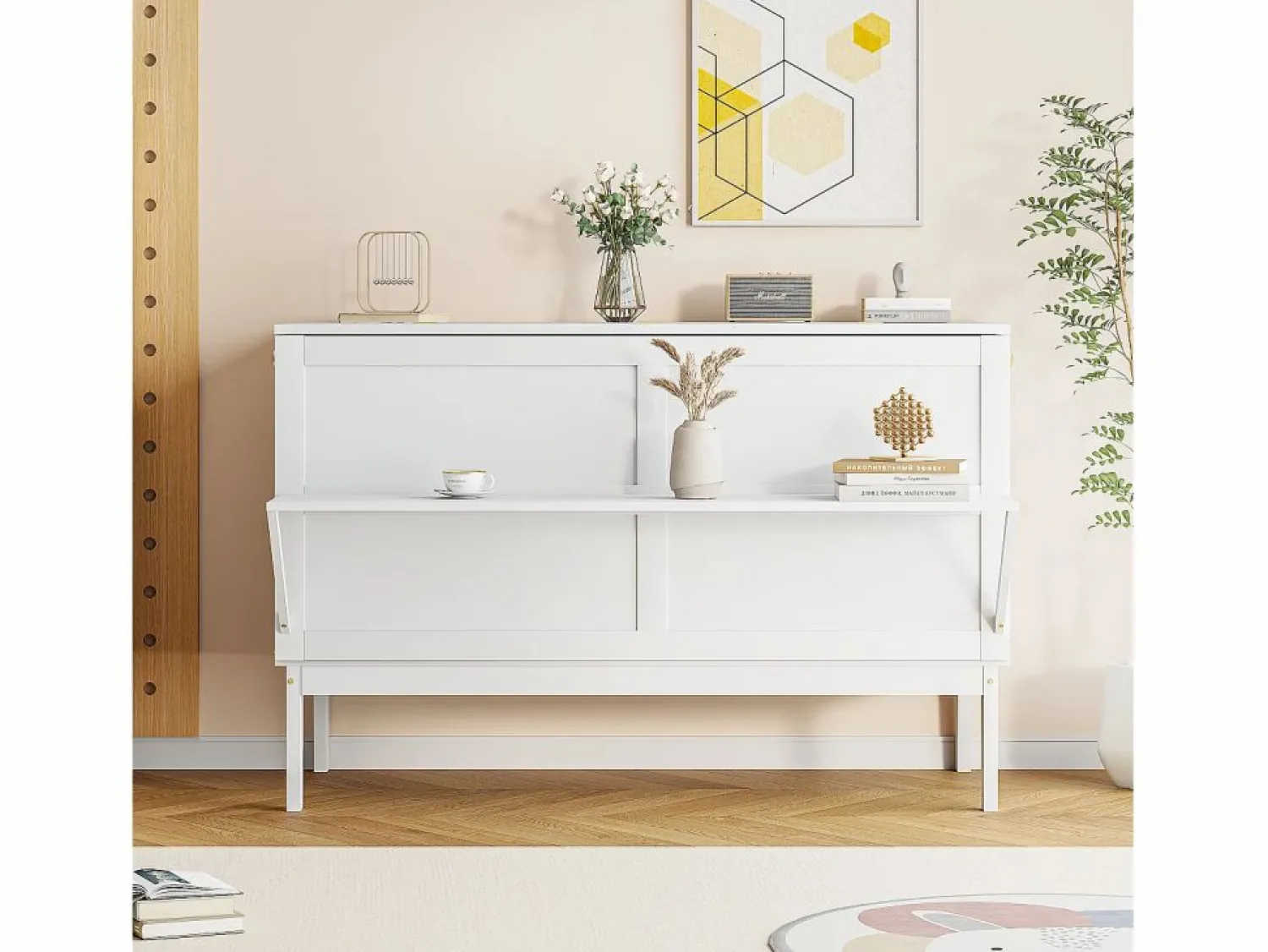 Outlet Merax Cama abatible vertical 140 x 200 cm - Madera MDF - Somier de láminas - Blanco