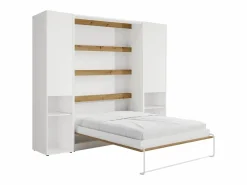 Cama abatible vertical 160 x 200 cm blanco y natural 2 armarios - RAPILI Cama Abatible