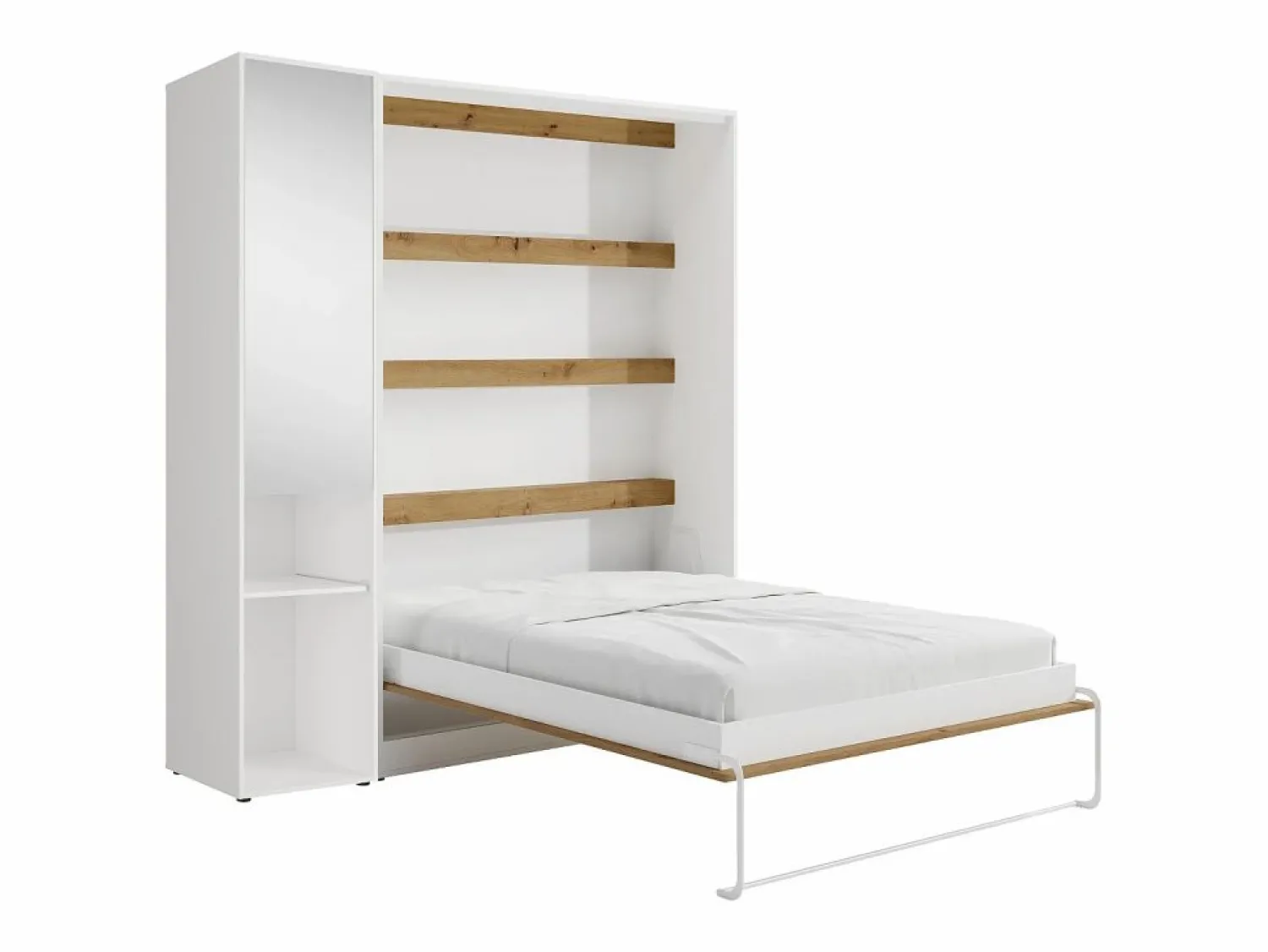 Outlet Cama abatible vertical 140 x 200 cm blanco y natural 1 armario con espejo - RAPILI Cama Abatible