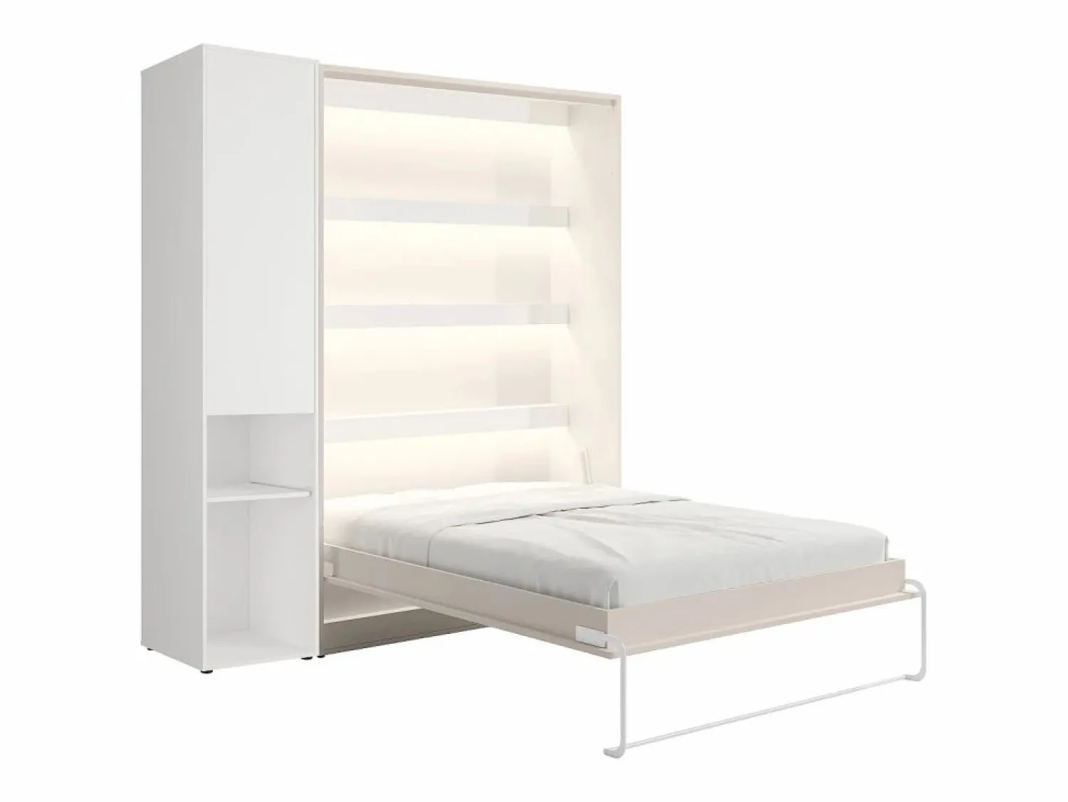 Best Vente-unique Cama abatible vertical 140 x 200 cm beige 1 armario + colchón - RAPILI Beige / Blanco