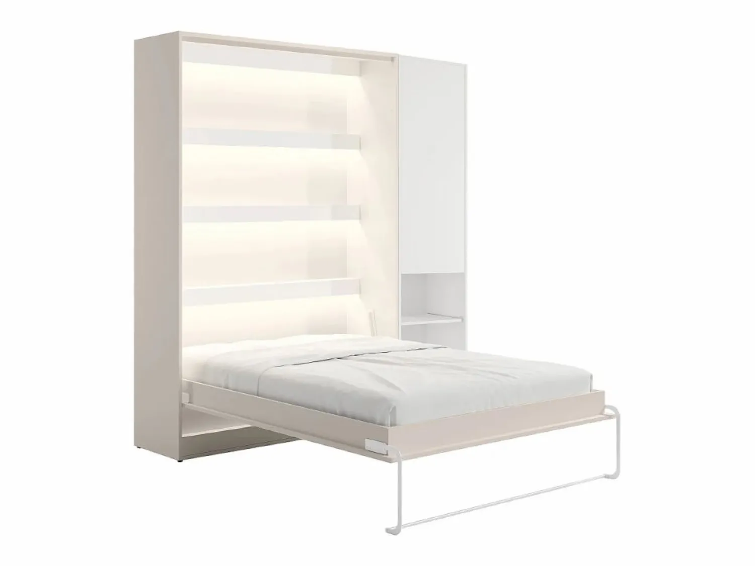 Best Vente-unique Cama abatible vertical 140 x 200 cm beige 1 armario + colchón - RAPILI Beige / Blanco