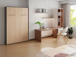 Sale Cama abatible vertical 140 x 200 cm natural y antracita con colchón - MALINA II Cama Abatible