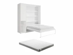 Vente-unique Cama abatible vertical 160 x 200 cm blanca 1 armario + colchón - RAPILI Blanco