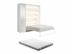 Discount Cama abatible vertical 140 x 200 cm beige 1 armario + espejo + colchón - RAPILI Cama Abatible