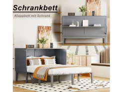 New Merax Cama abatible vertical 140 x 200 cm - Madera MDF - Somier de láminas - Gris