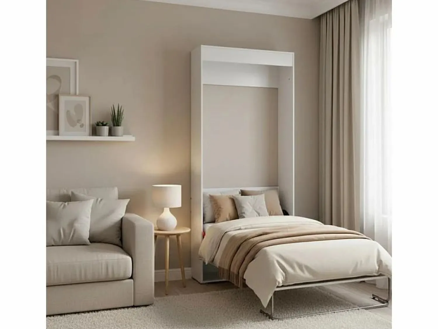 Discount Cama abatible vertical aglomerado melaminizado 90x190cm Blanco