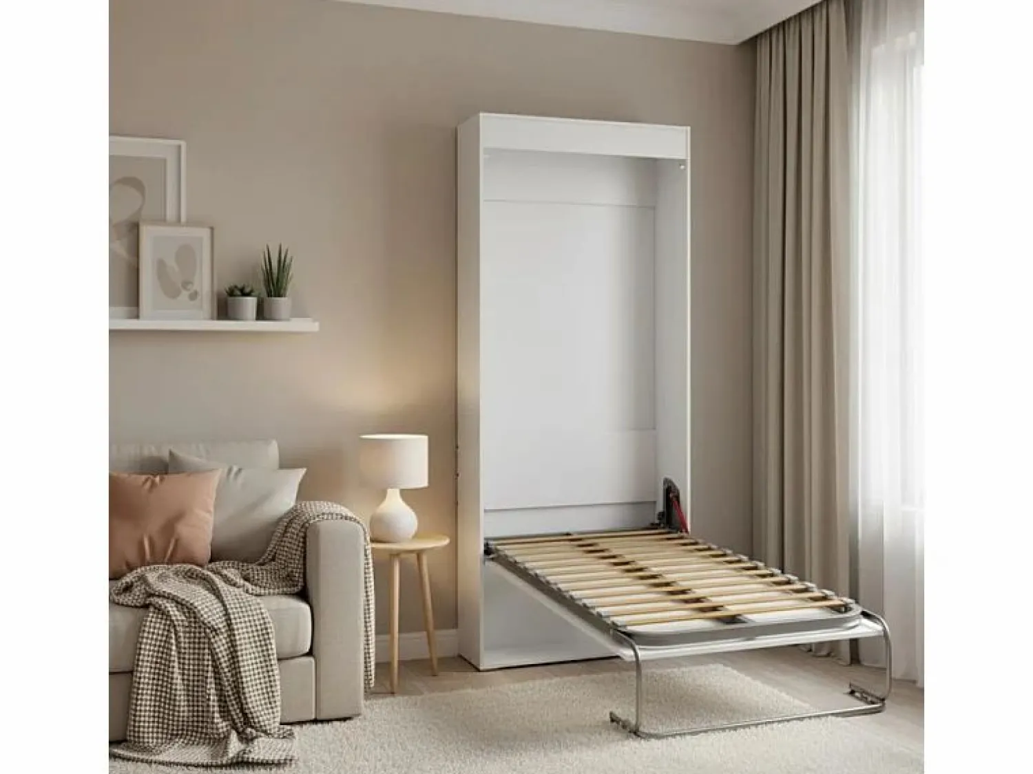 Discount Cama abatible vertical aglomerado melaminizado 90x190cm Blanco
