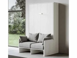 Sale Cama abatible vertical blanca con sofá de tela Bounto 140x190 cm - 32 colores de tela-Sofá 41 Cama Abatible
