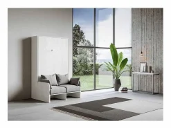 Sale Cama abatible vertical blanca con sofá de tela Bounto 140x190 cm - 32 colores de tela-Sofá 41 Cama Abatible