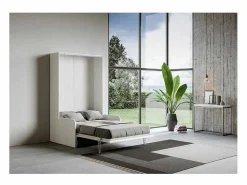 Sale Cama abatible vertical blanca con sofá de tela Bounto 140x190 cm - 32 colores de tela-Sofá 41 Cama Abatible