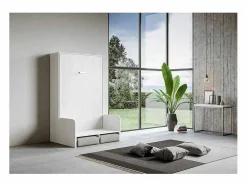 Sale Cama abatible vertical blanca con sofá de tela Bounto 140x190 cm - 32 colores de tela-Sofá 41 Cama Abatible
