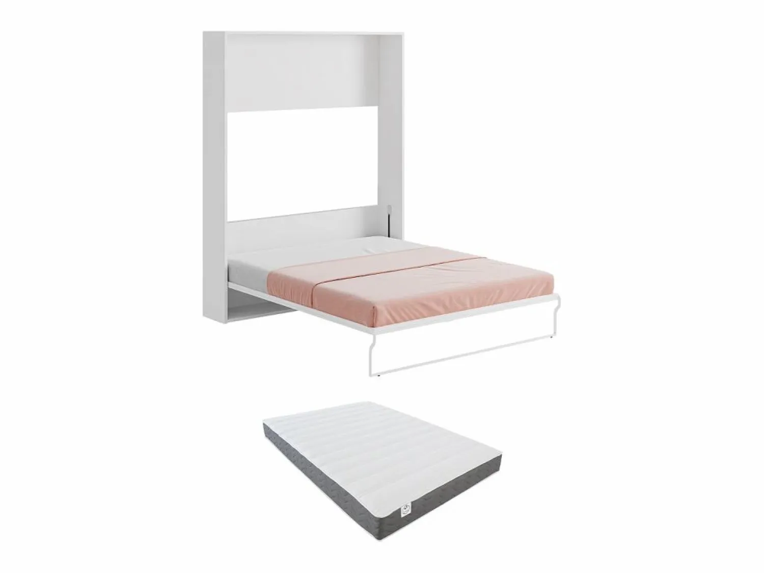 Vente-unique Cama abatible vertical de 160 x 200 cm gris y blanco con colchón - MALINA II Gris / Blanco