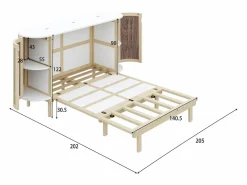 Discount ModernLuxe Cama abatible 140x200 cm - con compartimentos de almacenamiento - natural (colchón no incluido) Color natural claro