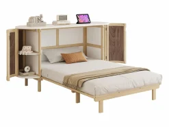 Discount ModernLuxe Cama abatible 140x200 cm - con compartimentos de almacenamiento - natural (colchón no incluido) Color natural claro