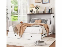 Discount Cama abatible 140x200 cm - Con cajón, USB y enchufe - Pino + MDF - Carga máx. 204 kg - Cama Abatible