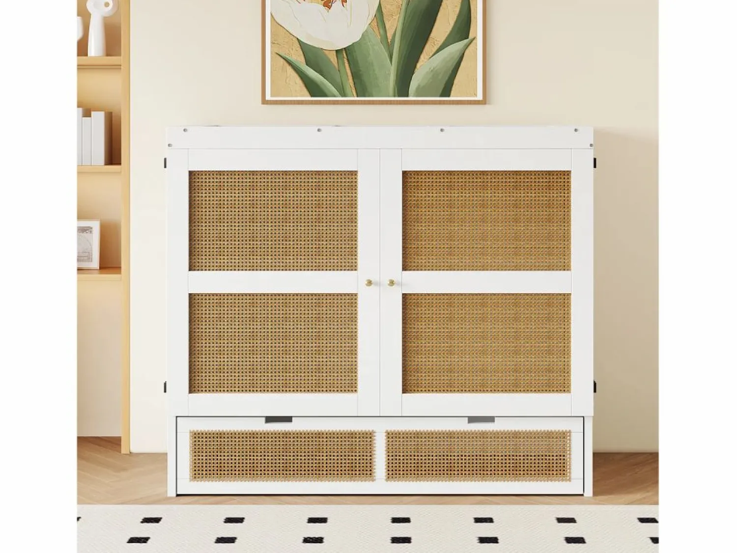 Outlet Cama abatible 140x200 cm - con cajones - en madera maciza - con somier de láminas - (colchón no incluido) Cama Abatible