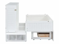 New DripeX Cama abatible 140x200 cm - Con cajones y 2 estantes - Pino + MDF - Carga máx. 204 kg - Blanco