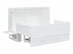 New DripeX Cama abatible 140x200 cm - Con cajones y 2 estantes - Pino + MDF - Carga máx. 204 kg - Blanco