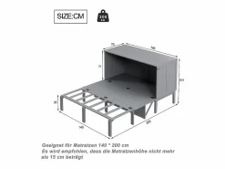 Sale DripeX Cama abatible 140x200 cm - Con estructura de láminas - Madera - Carga máx. 200 kg - Gris